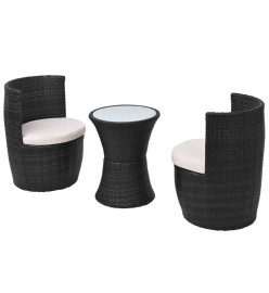 Mobilier de bistro 3 pcs avec coussins Résine tressée Noir