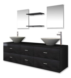 Meubles de salle de bain 9 pcs avec lavabo et robinet Noir