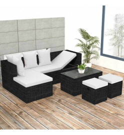 Salon de jardin 4 pcs avec coussins Résine tressée Noir