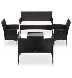 Salon de jardin 5 pcs avec coussins Résine tressée Noir