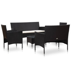 Salon de jardin 5 pcs avec coussins Résine tressée Noir