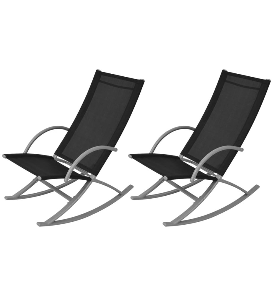 Chaises à bascule de jardin 2 pcs Acier et textilène Noir