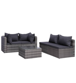 Salon de jardin 7 pcs avec coussins Résine tressée Gris