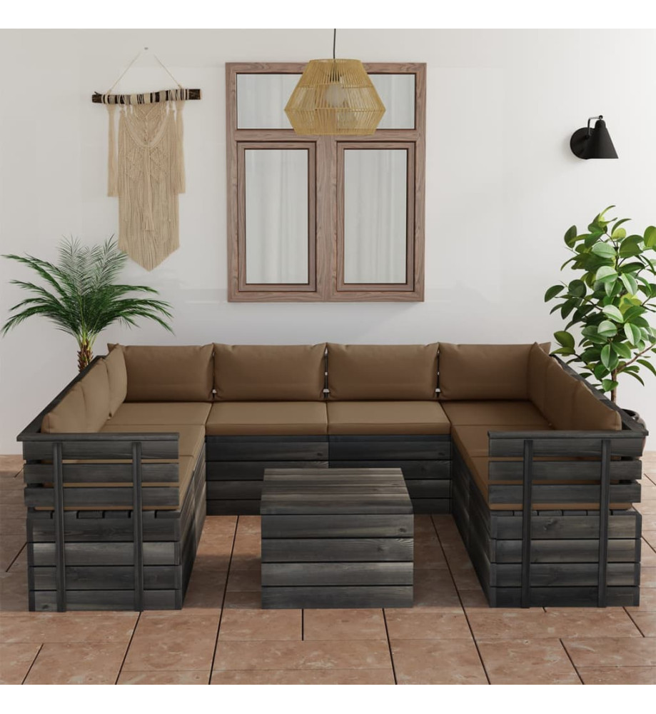 Salon palette de jardin 9 pcs avec coussins Bois de pin massif