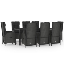 Ensemble de salle à manger jardin 9pcs et coussins noir et gris