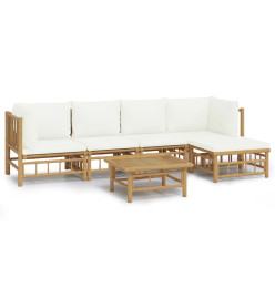 Salon de jardin 6 pcs avec coussins blanc crème bambou