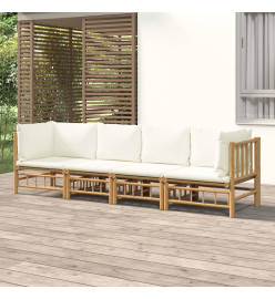 Salon de jardin 4 pcs avec coussins blanc crème bambou