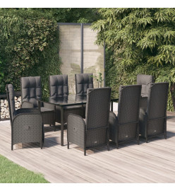 Mobilier à dîner de jardin 9pcs et coussins noir résine tressée