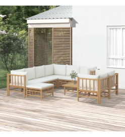 Salon de jardin 10 pcs avec coussins blanc crème bambou