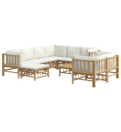 Salon de jardin 10 pcs avec coussins blanc crème bambou