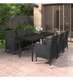 Ensemble à dîner de jardin coussins 7 pcs Résine tressée Verre