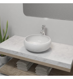 Lavabo de salle de bain avec mitigeur Céramique Rond Blanc