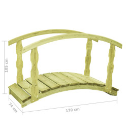 Pont de jardin avec balustrade 170x74x105 cm Pin imprégné