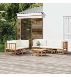 Salon de jardin 6 pcs avec coussins blanc crème bambou