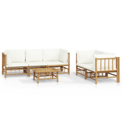 Salon de jardin 6 pcs avec coussins blanc crème bambou