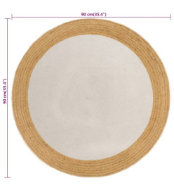 Tapis tressé Blanc et naturel 90 cm Jute et coton Rond