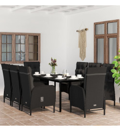 Ensemble de salle à manger de jardin avec coussins 9 pcs Noir