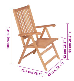 Chaises inclinables de jardin 2 pcs Bois de teck solide