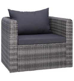 Chaise de jardin avec coussin et oreiller Résine tressée Gris