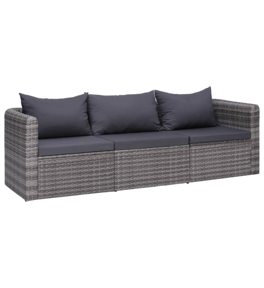 Meuble de jardin 3 pcs avec coussins Gris Résine tressée