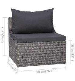 Meuble de jardin 3 pcs avec coussins Gris Résine tressée