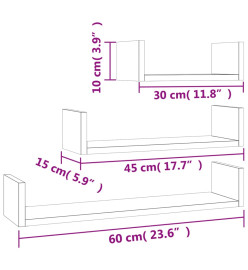 Étagères murales 3 pcs Gris béton Aggloméré