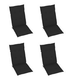 Chaises de jardin 4 pcs avec coussins noir Bois de teck massif