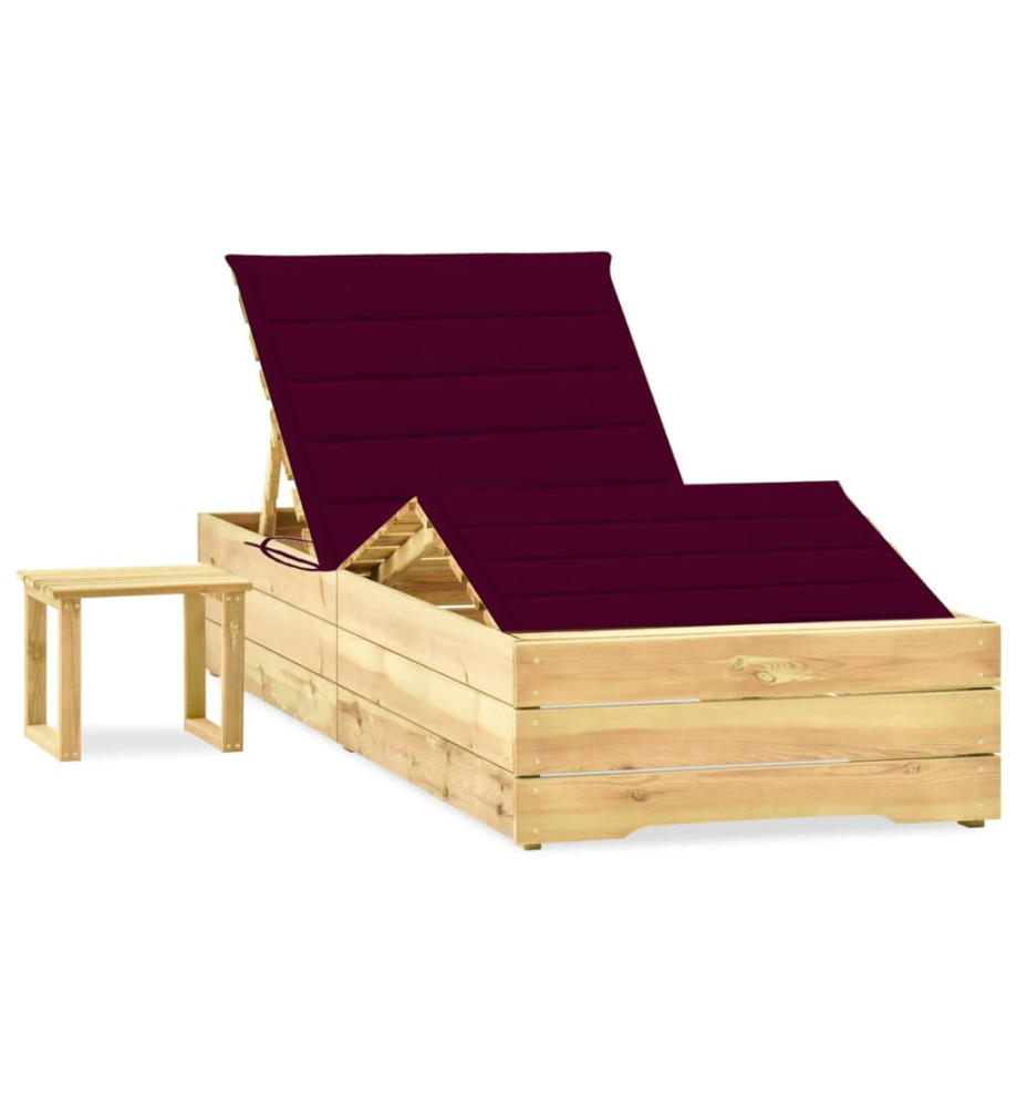 Chaise longue de jardin avec table et coussin Pin imprégné