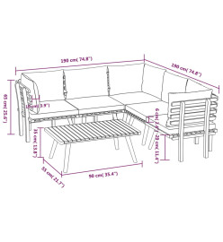 Salon de jardin 6 pcs avec coussins Bois d'acacia solide