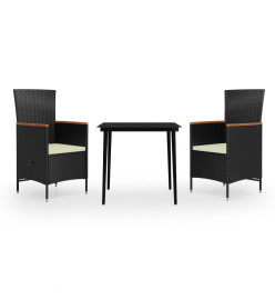 Mobilier de salle à manger de jardin avec coussins 3 pcs Noir