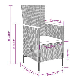 Mobilier de salle à manger de jardin avec coussins 3 pcs Noir