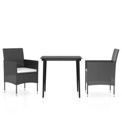 Mobilier de salle à manger de jardin avec coussins 3 pcs Noir