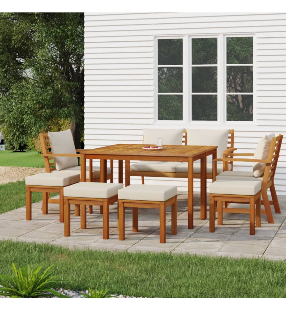 Ensemble de salle à manger de jardin coussins 9 pcs Bois acacia