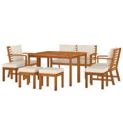 Ensemble de salle à manger de jardin coussins 9 pcs Bois acacia