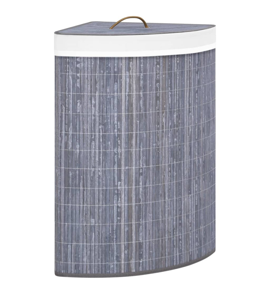 Panier à linge d'angle Bambou Gris 60 L