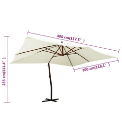 Parasol en porte-à-faux avec mât en bois 400x300 cm Blanc sable