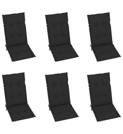 Chaises de jardin 6 pcs avec coussins noir Bois de teck massif