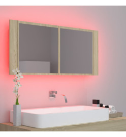 Armoire à miroir à LED de bain Chêne sonoma 100x12x45 Acrylique