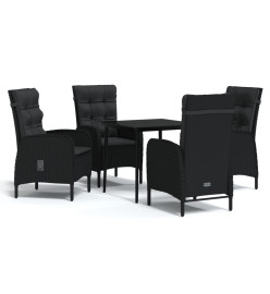 Ensemble de salle à manger de jardin avec coussins 5 pcs Noir