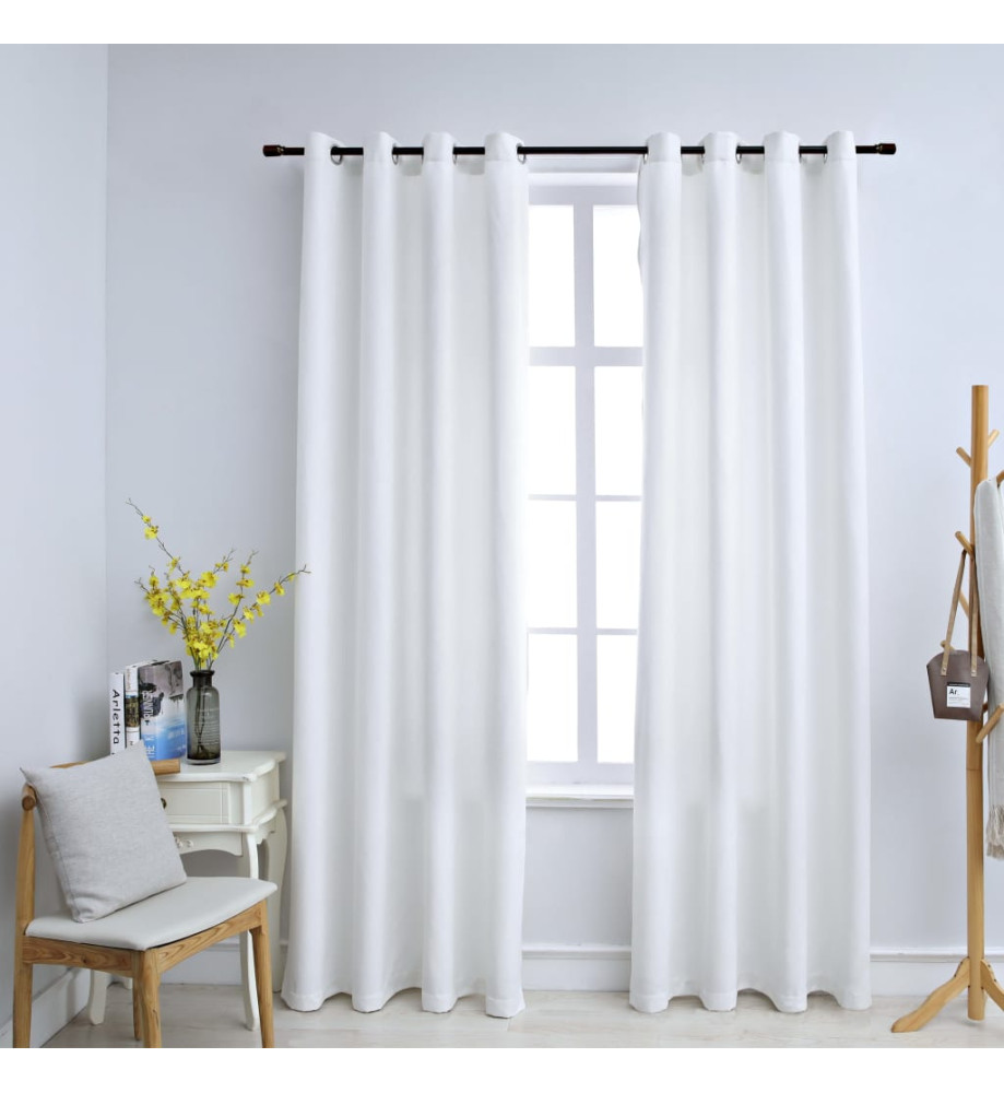 Rideau occultant et anneaux en métal 2pcs Blanc cassé 140x245cm