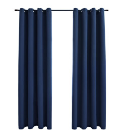 Rideaux occultants avec anneaux en métal 2 pcs Bleu 140x245 cm