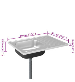 Jeu d'évier de cuisine et égouttoir argenté 800x600x155 mm inox