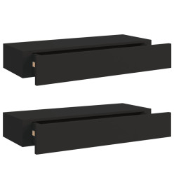 Étagères à tiroirs murales 2 pcs Noir 60x23,5x10 cm MDF