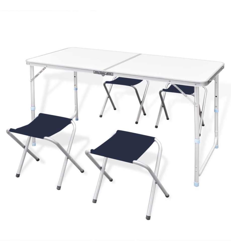 Jeu de table pliable de camping et 4 tabourets 120x60 cm