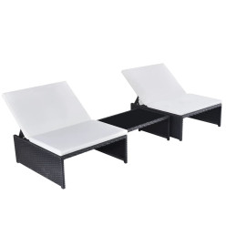 Chaises longues 2 pcs avec table Résine tressée Noir