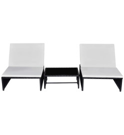 Chaises longues 2 pcs avec table Résine tressée Noir