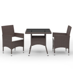 Mobilier à dîner de jardin 3 pcs Marron Résine tressée et verre