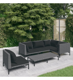 Salon de jardin 6 pcs avec coussins Résine tressée Gris foncé
