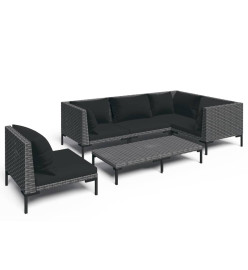 Salon de jardin 6 pcs avec coussins Résine tressée Gris foncé
