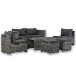 Salon de jardin 6 pcs avec coussins Résine tressée Gris